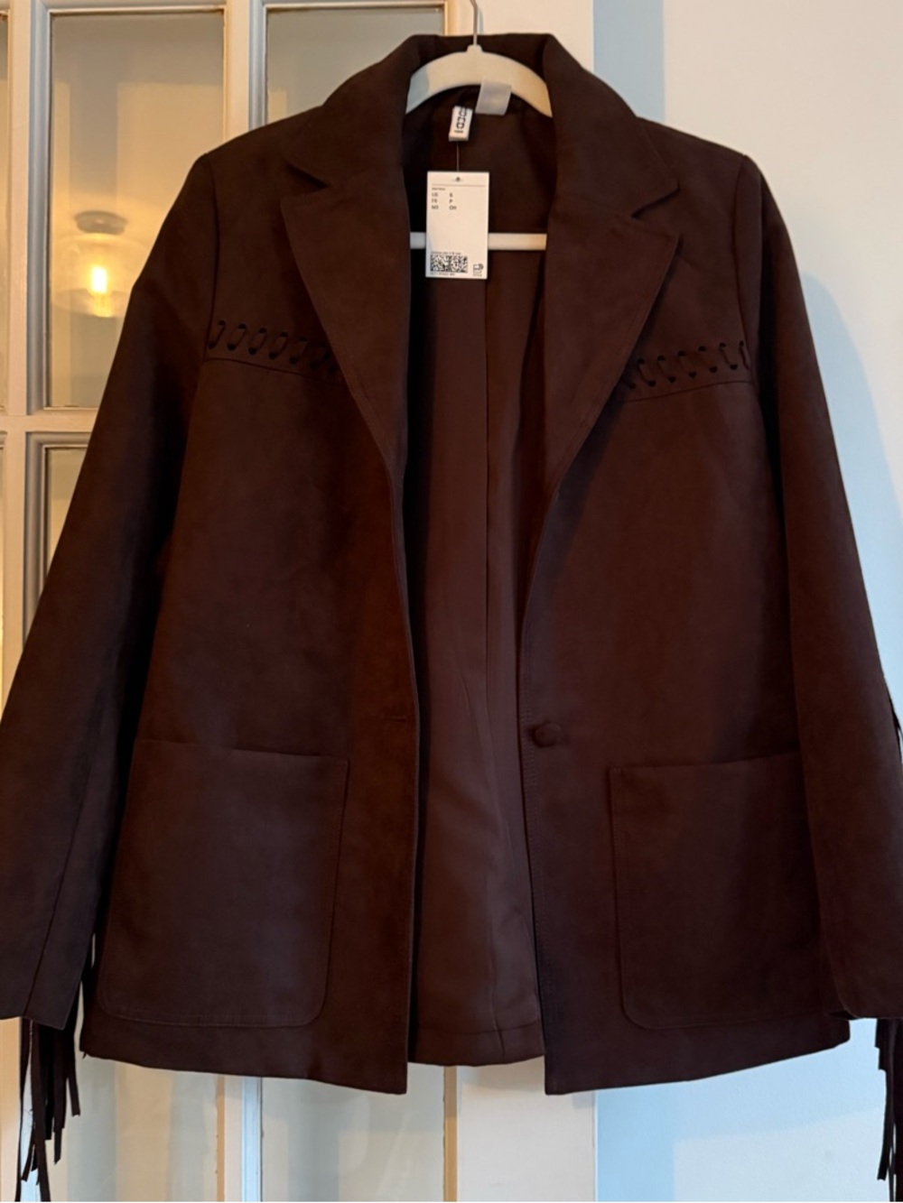 H&M Dark Brown Suede Fringe Blazer Jacket - Picture 5 of 6